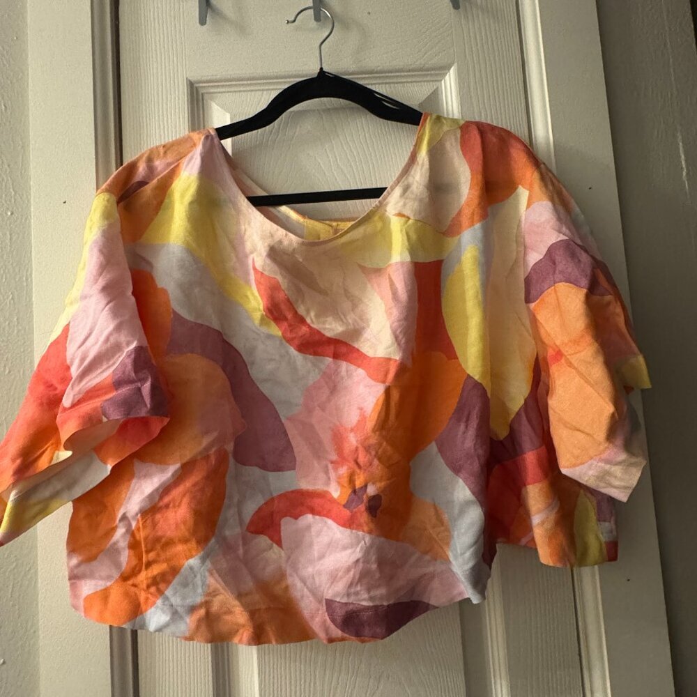 🎨 Linen Blend Abstract Print Button-Front Top | XXL | NWT - Picture 2 of 9